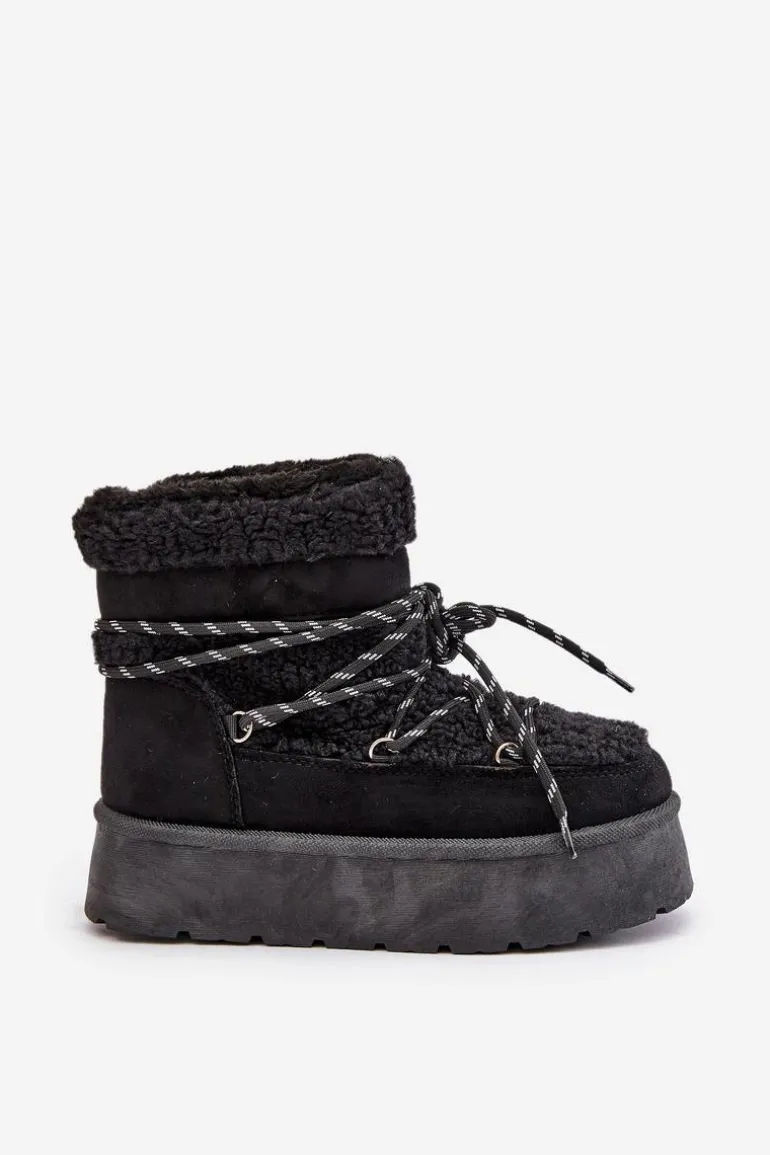 Śniegowce Na Platformie Z Wiązaniem Czarne Izathiel