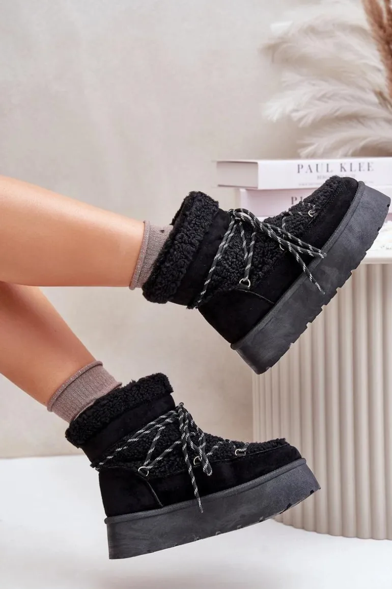 Śniegowce Na Platformie Z Wiązaniem Czarne Izathiel