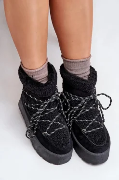 Śniegowce Na Platformie Z Wiązaniem Czarne Izathiel