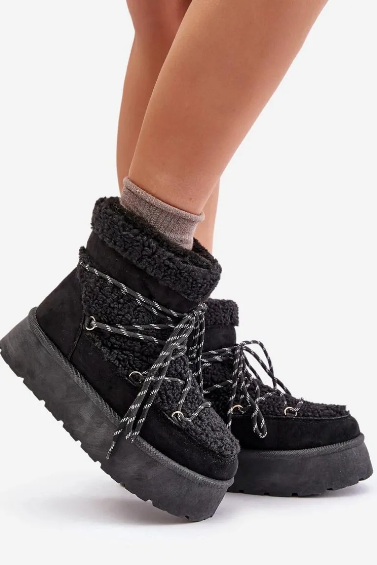 Śniegowce Na Platformie Z Wiązaniem Czarne Izathiel