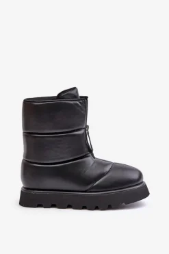 Śniegowce Na Platformie Z Zamkiem Eko Skórzane Czarne Resisia