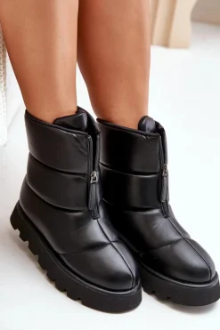 Śniegowce Na Platformie Z Zamkiem Eko Skórzane Czarne Resisia