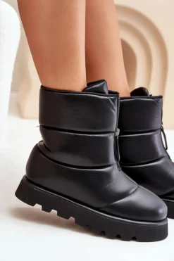 Śniegowce Na Platformie Z Zamkiem Eko Skórzane Czarne Resisia