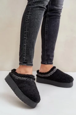 Śniegowce Na Platformie Z Futerkiem Typu Baranek Czarne Mesirra