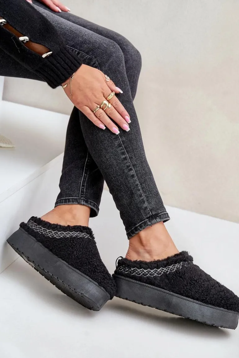 Śniegowce Na Platformie Z Futerkiem Typu Baranek Czarne Mesirra