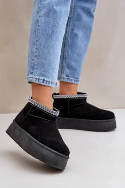 Śniegowce Na Platformie Z Ozdobnym Haftem Czarne Heslania