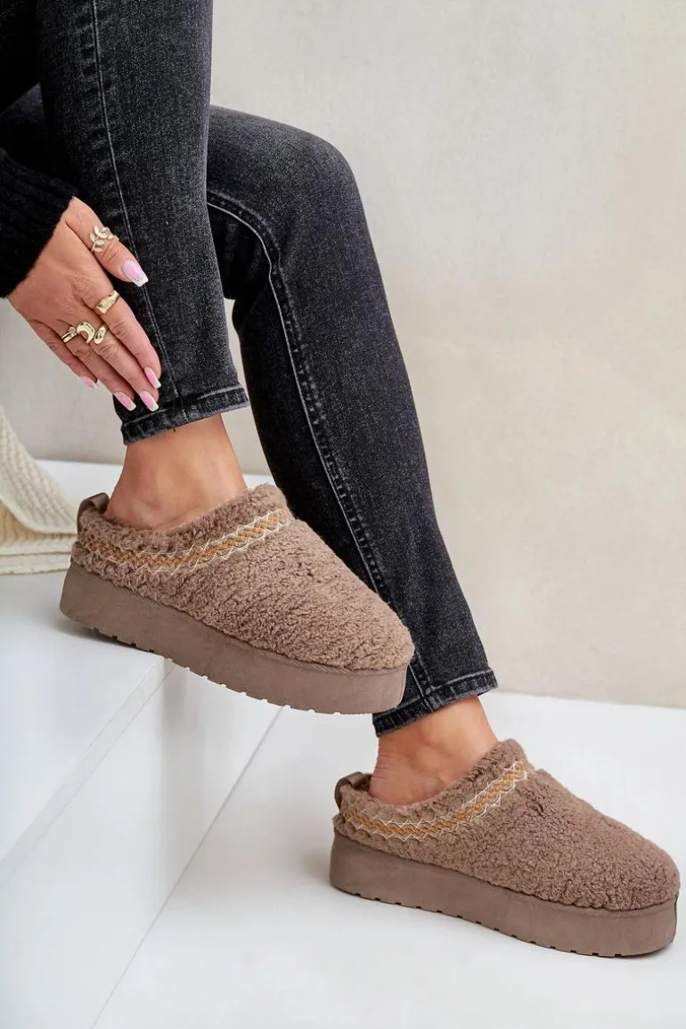 Śniegowce Na Platformie Z Futerkiem Typu Baranek Ciemnobeżowe Mesirra