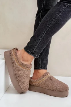 Śniegowce Na Platformie Z Futerkiem Typu Baranek Ciemnobeżowe Mesirra