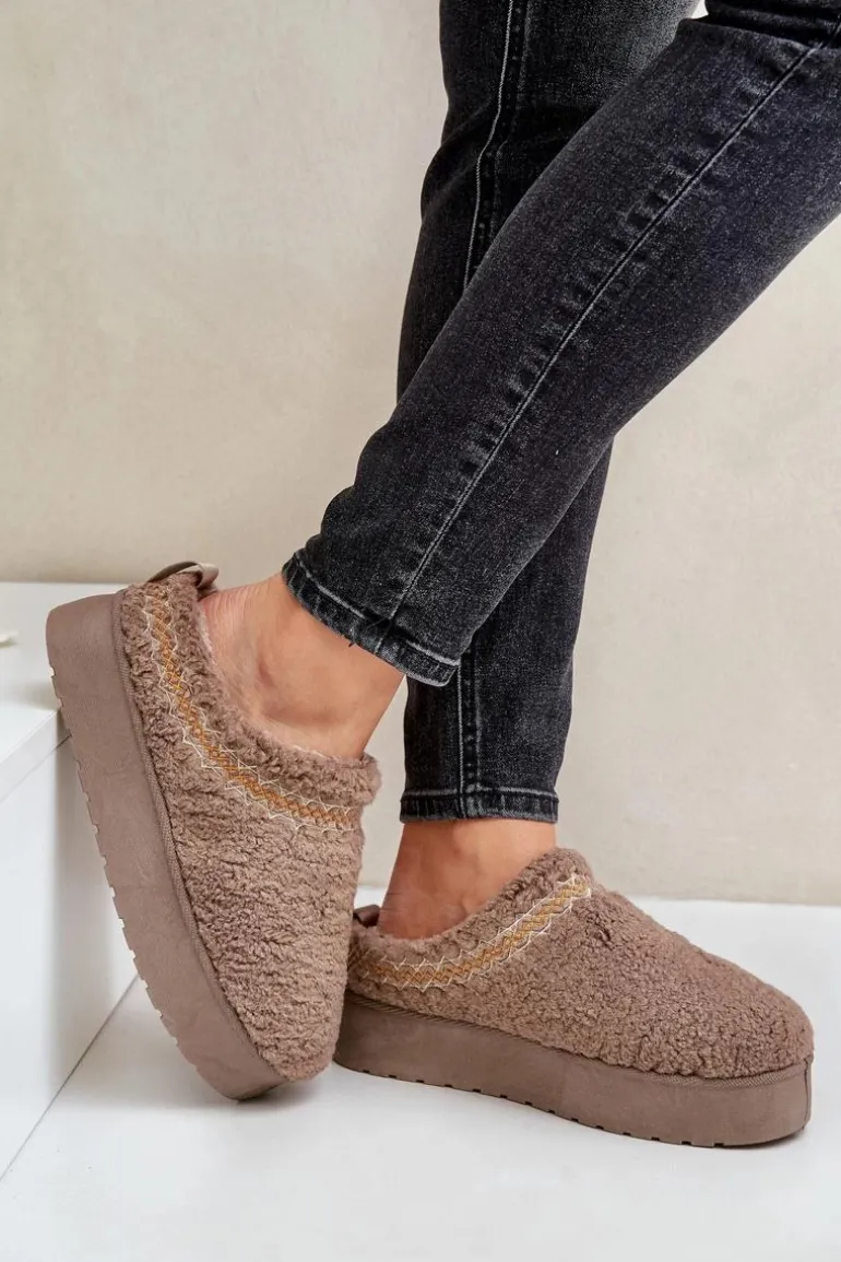 Śniegowce Na Platformie Z Futerkiem Typu Baranek Ciemnobeżowe Mesirra