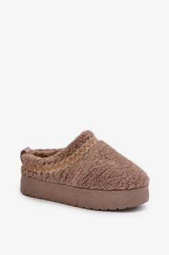 Śniegowce Na Platformie Z Futerkiem Typu Baranek Ciemnobeżowe Mesirra