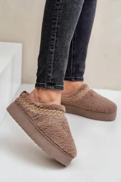 Śniegowce Na Platformie Z Futerkiem Typu Baranek Ciemnobeżowe Mesirra