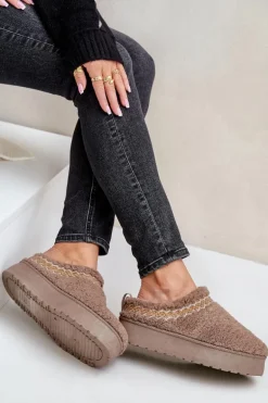 Śniegowce Na Platformie Z Futerkiem Typu Baranek Ciemnobeżowe Mesirra