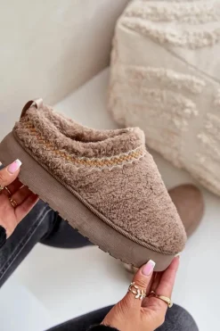 Śniegowce Na Platformie Z Futerkiem Typu Baranek Ciemnobeżowe Mesirra