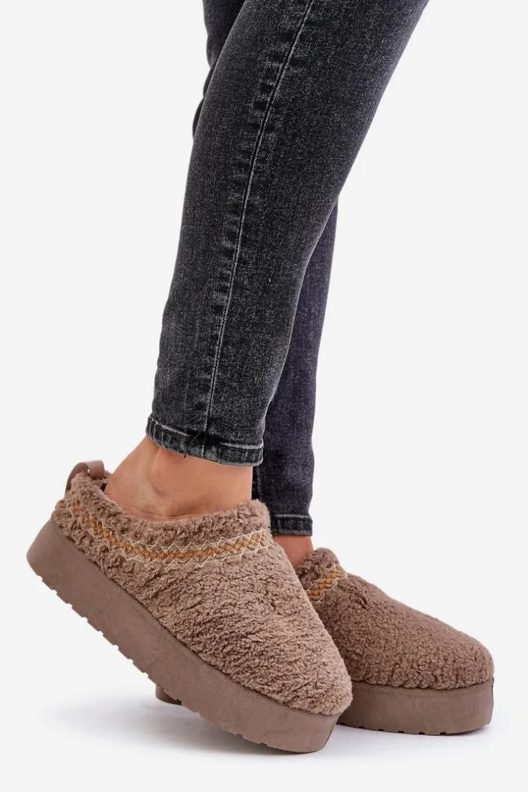 Śniegowce Na Platformie Z Futerkiem Typu Baranek Ciemnobeżowe Mesirra