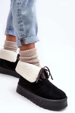 Śniegowce Na Platformie Z Kożuchem Czarne Olimuka