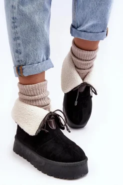 Śniegowce Na Platformie Z Kożuchem Czarne Olimuka