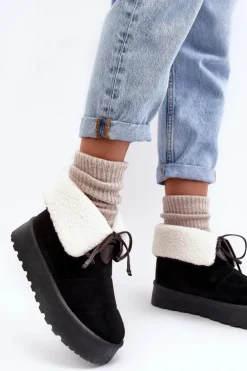 Śniegowce Na Platformie Z Kożuchem Czarne Olimuka