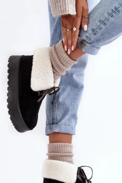 Śniegowce Na Platformie Z Kożuchem Czarne Olimuka