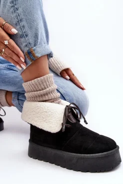 Śniegowce Na Platformie Z Kożuchem Czarne Olimuka