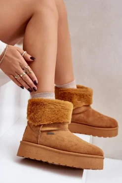 Śniegowce Na Platformie Z Futerkiem Big Star OO274A106 Camel