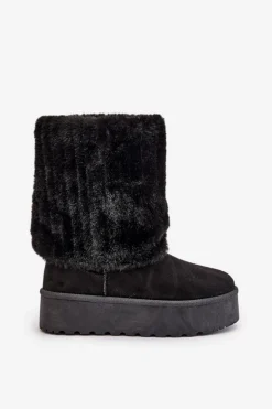 Śniegowce Na Platformie Z Wywiniętą Cholewką Czarne Lisonea