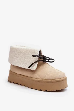 Śniegowce Na Platformie Z Kożuchem Jasnobeżowe Olimuka