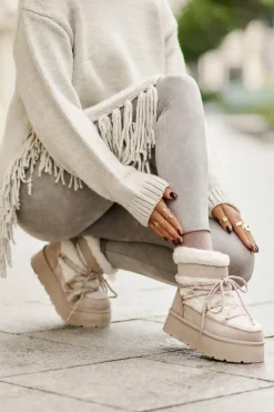 Śniegowce Na Platformie Z Wiązaniem Jasnobeżowe Izathiel