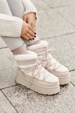 Śniegowce Na Platformie Z Wiązaniem Jasnobeżowe Izathiel