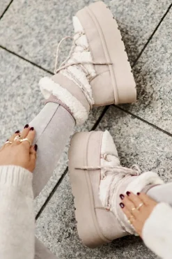 Śniegowce Na Platformie Z Wiązaniem Jasnobeżowe Izathiel