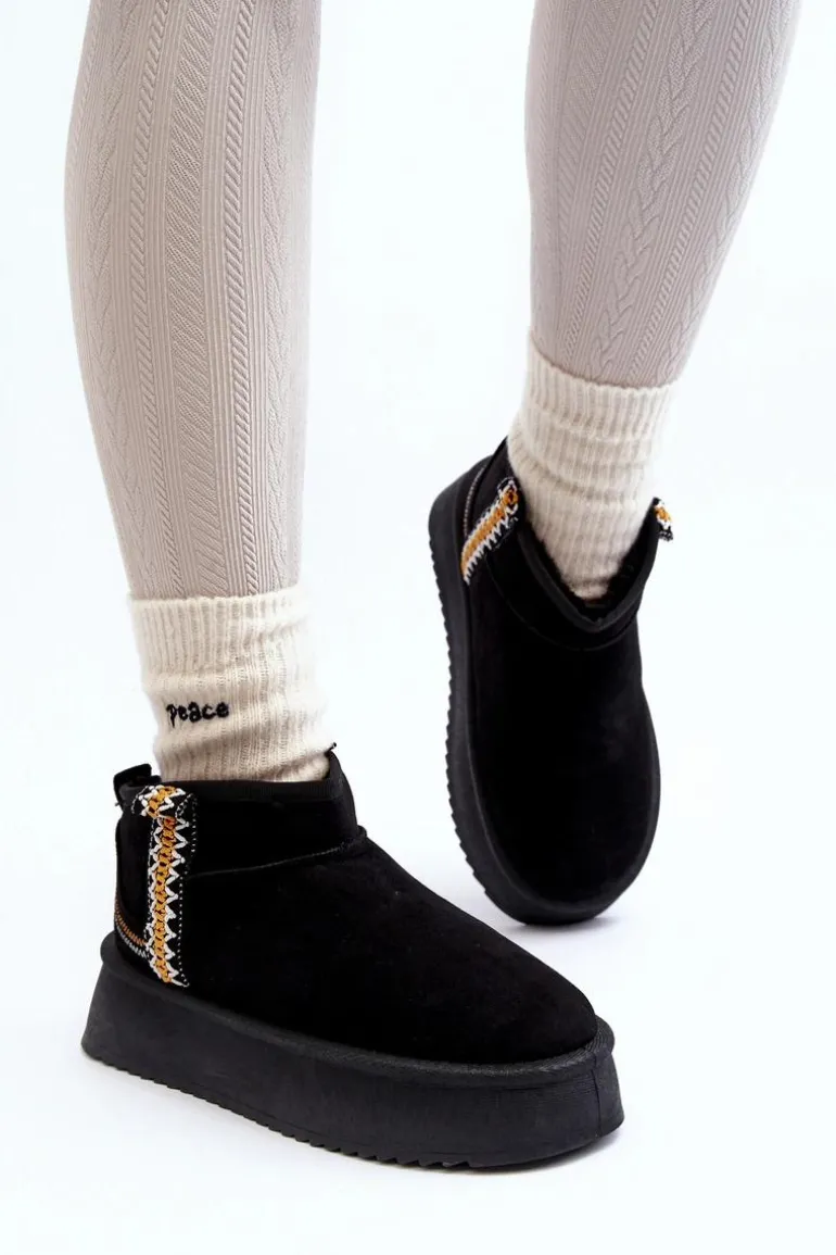 Śniegowce Na Platformie Ze Wzorem Czarne Udra