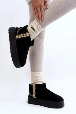 Śniegowce Na Platformie Ze Wzorem Czarne Udra