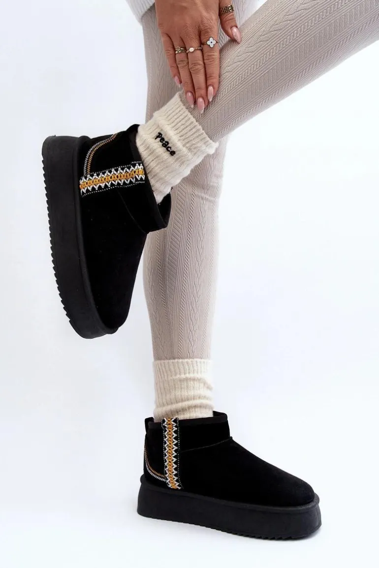 Śniegowce Na Platformie Ze Wzorem Czarne Udra