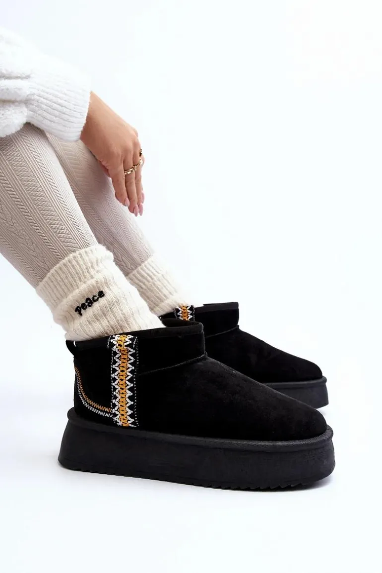 Śniegowce Na Platformie Ze Wzorem Czarne Udra