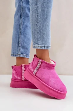 Śniegowce Na Platformie Ze Wzorem Różowe Udra