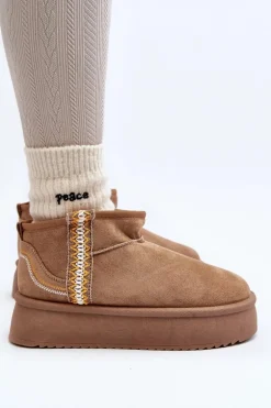 Śniegowce Na Platformie Ze Wzorem Jasnobrązowe Udra