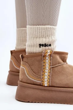 Śniegowce Na Platformie Ze Wzorem Jasnobrązowe Udra