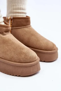 Śniegowce Na Platformie Ze Wzorem Jasnobrązowe Udra