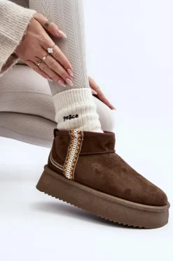 Śniegowce Na Platformie Ze Wzorem Ciemnozielone Udra