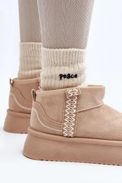 Śniegowce Na Platformie Ze Wzorem Beżowe Udra