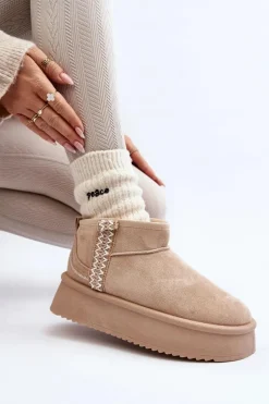 Śniegowce Na Platformie Ze Wzorem Beżowe Udra