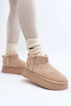 Śniegowce Na Platformie Ze Wzorem Beżowe Udra