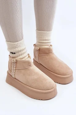 Śniegowce Na Platformie Ze Wzorem Beżowe Udra