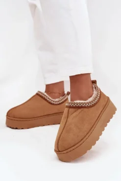 Śniegowce Niskie Damskie Z Haftem Na Platformie Camel Taliah
