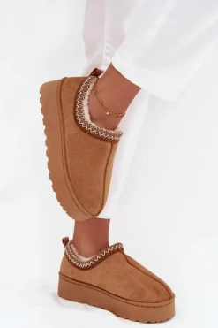 Śniegowce Niskie Damskie Z Haftem Na Platformie Camel Taliah