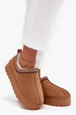 Śniegowce Niskie Damskie Z Haftem Na Platformie Camel Taliah