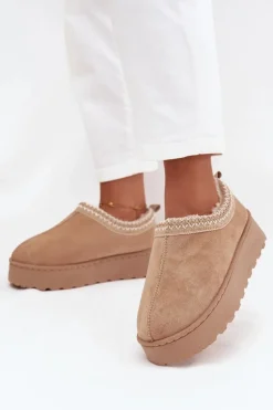 Śniegowce Niskie Damskie Z Haftem Na Platformie Beżowe Taliah