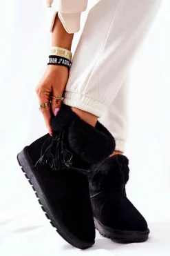 Śniegowce Ocieplane Frędzle Czarne Sorella