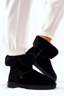 Śniegowce Ocieplane Frędzle Czarne Sorella