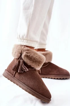 Śniegowce Ocieplane Frędzle Brązowe Sorella