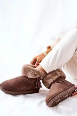 Śniegowce Ocieplane Frędzle Brązowe Sorella